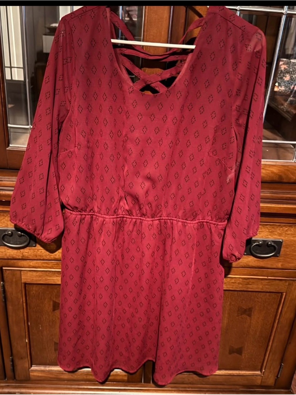 Maurices Burgundy Long-Sleeve Dress with Crisscross Back